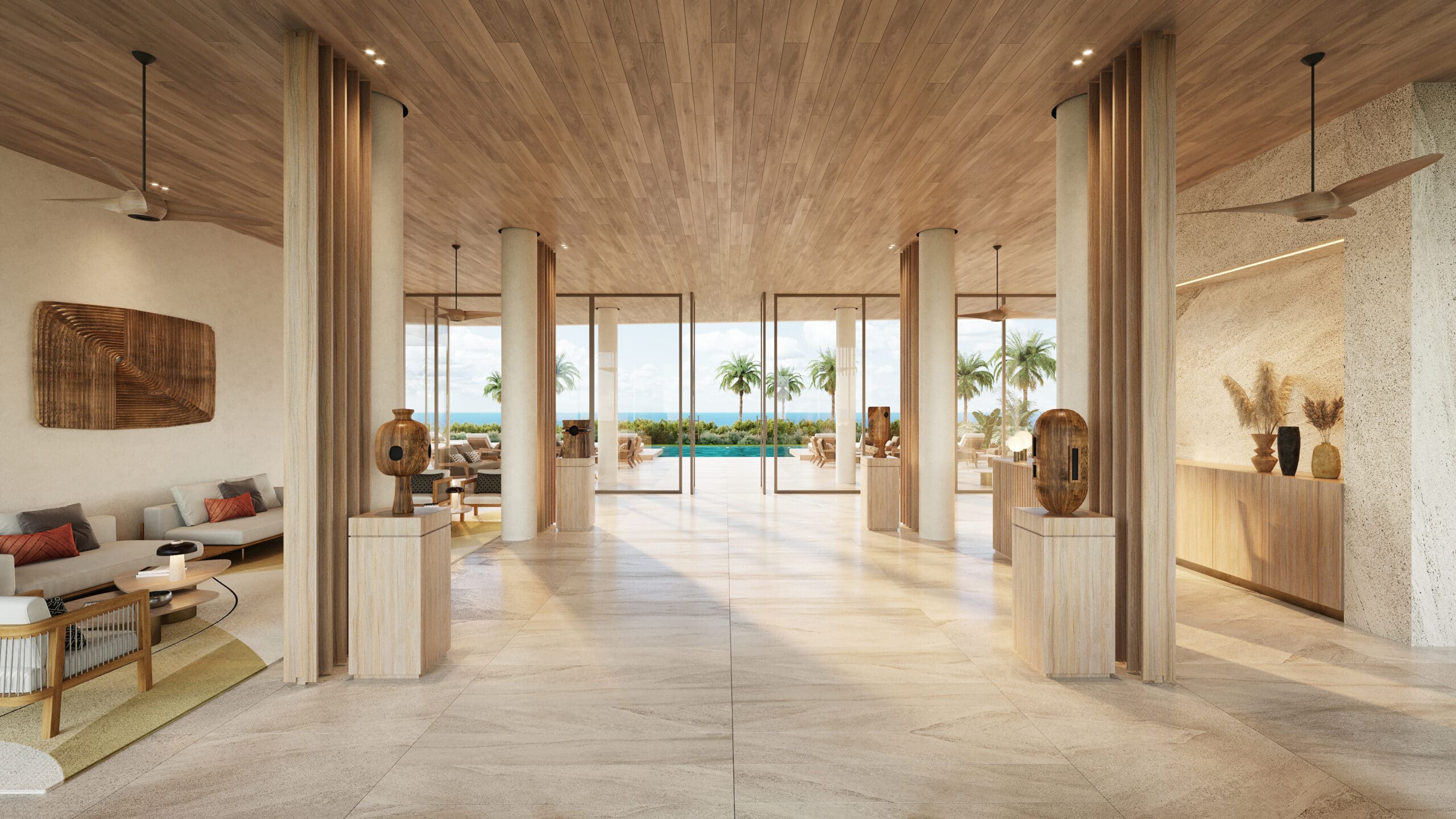 Lobby at the Mandarin Oriental Residences, Grand Cayman.