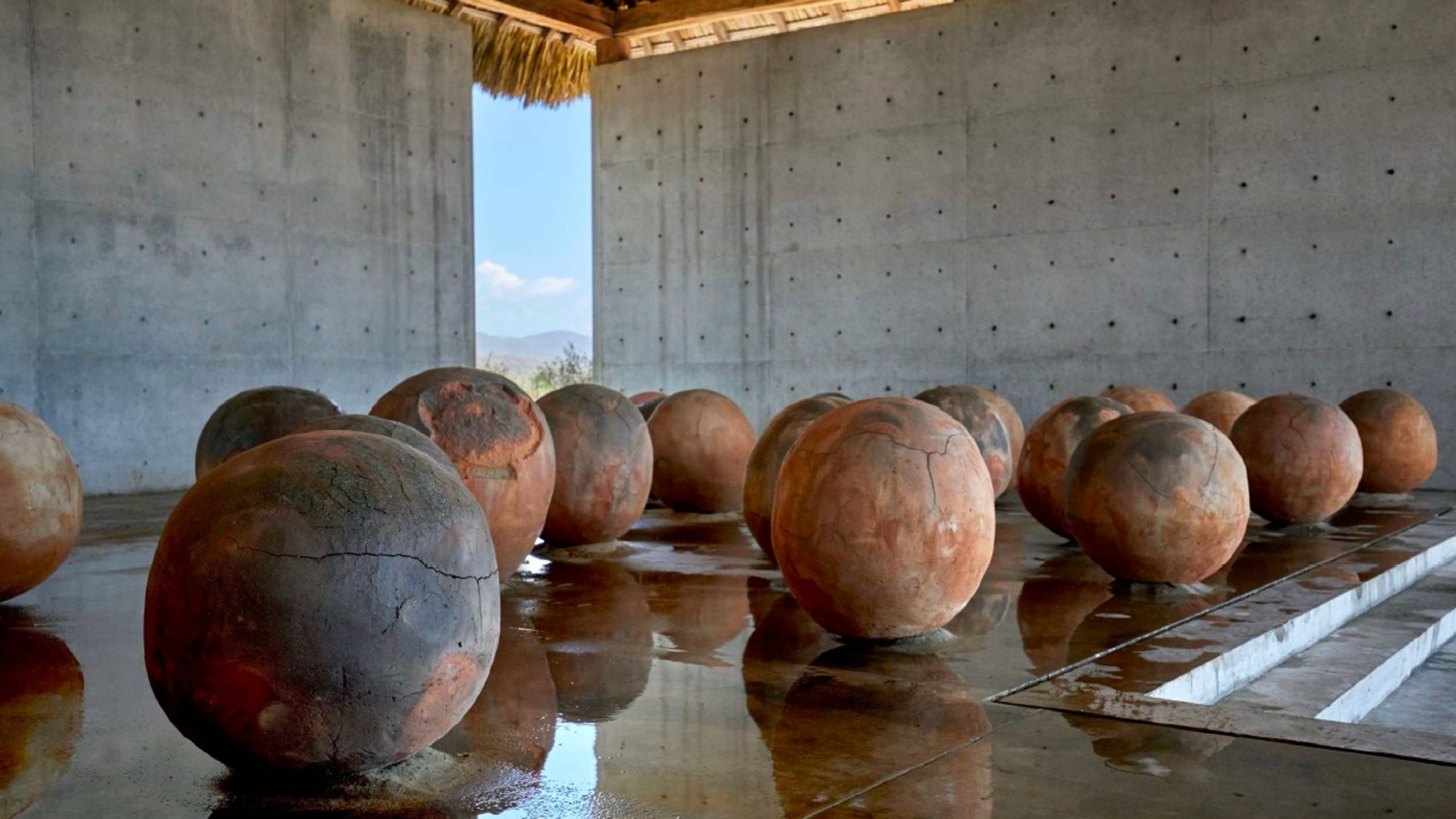 Handmade clay spheres at the Casa Wabi art center in Oaxaca, Mexico, designed by artist Bosco Sodi.